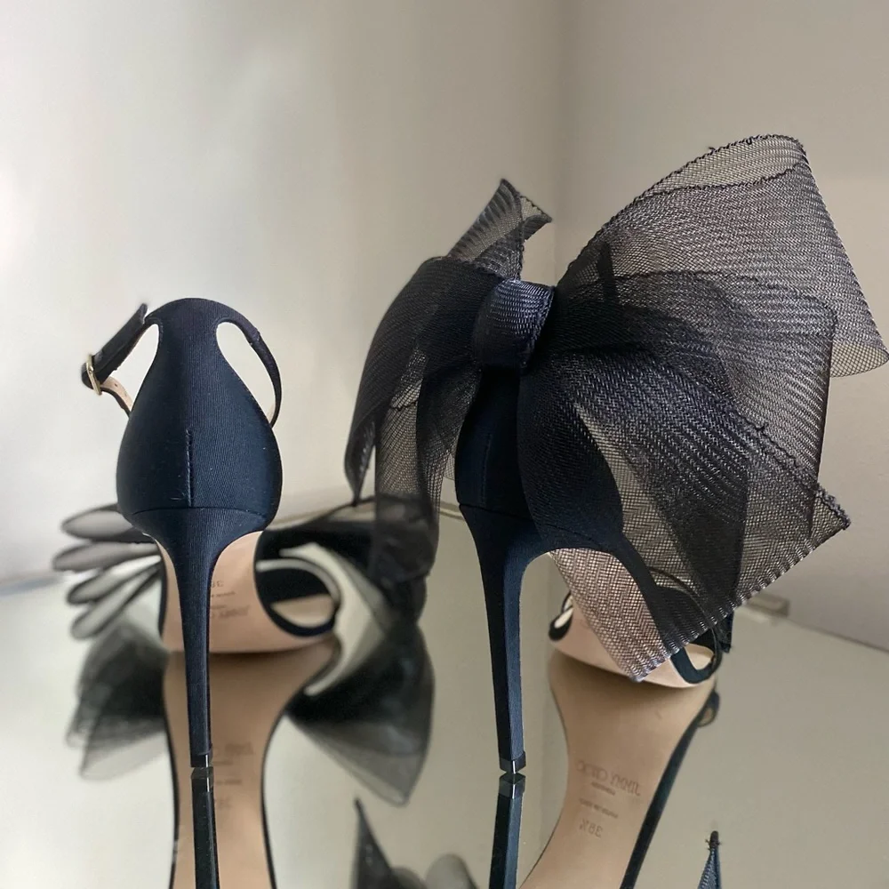 New Jimmy Choo Aveline 100 Mesh Fascinator Bows 38.5 $1,175 - Picture 13 of 16